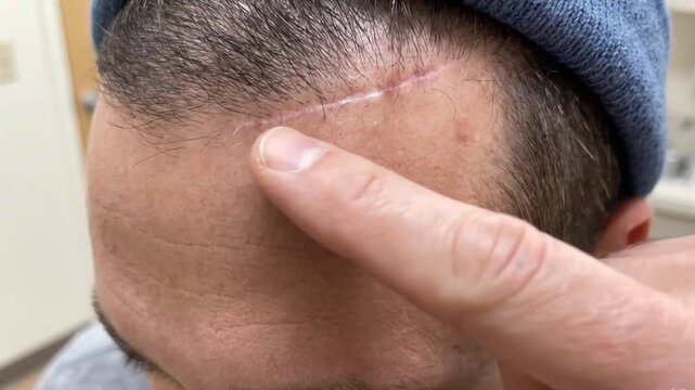 Craniotomy Surgery Scar Near Scalp for Postoperative Neurological Recovery Video