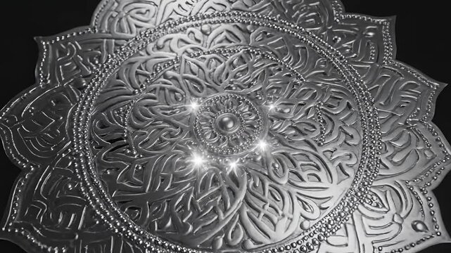 Intricate Metal Mandala Design CloseUp with Dramatic Lighting.