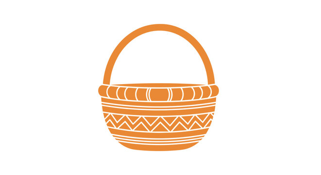 Traditional woven wicker basket in a solid orange color with a large handle and geometric patterns on the outer side.
