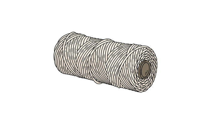 Illustration of a roll of sturdy white twine or string wrapped around a cardboard core for gardening and craft projects.