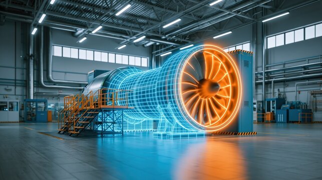 Turbofan Engine Inspection in Industrial Workshop