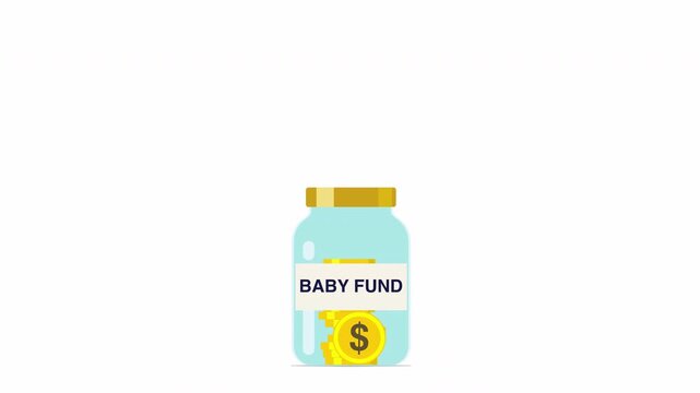 Baby Fund Savings Jar Animation with Coins on Light Background
