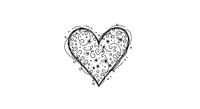 Intricate hand-drawn ornate heart with stars on transparent background, isolated on a, transparent background