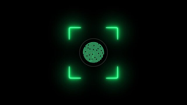 scanner icon animation isolated scanner neon shine icon animation.fingerprint biometric scanning animation. Biometric scanning animation showing neon fingerprint.4k motion video .