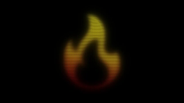 Golden Fire Symbol Particle Animation on Dark Background, Glowing Dot Grid Vertical Scanning Animation Motion Graphics Seamless Loop, 4K