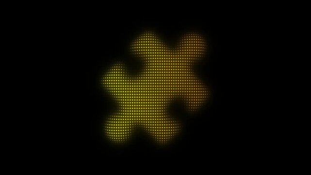 Golden Puzzle Piece Symbol Particle Animation on Dark Background, Glowing Dot Grid Vertical Scanning Animation Motion Graphics Seamless Loop, 4K