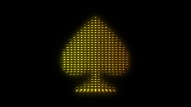 Golden Spades Card Suit Particle Animation on Dark Background, Glowing Dot Grid Vertical Scanning Animation Motion Graphics Seamless Loop, 4K