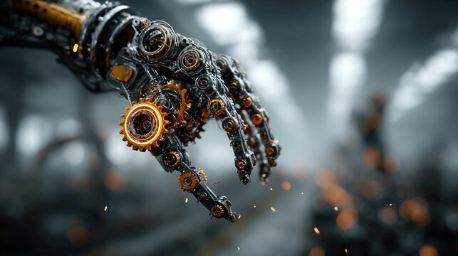 AI-enhanced autonomous robotic swarm systems performing complex manufacturing, predicting workflow bottlenecks, and deploying adaptive coordination strategies for optimal industrial efficiency