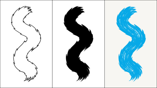 Abstract S-shaped brush stroke in outline, solid black, and blue