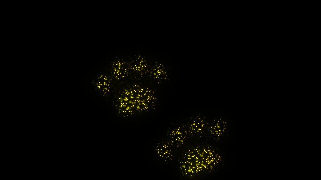 Golden Animal Paw Prints Symbol Particle Animation on Dark Background, Glowing Dot Grid Firework Burst Animation Motion Graphics Seamless Loop, 4K