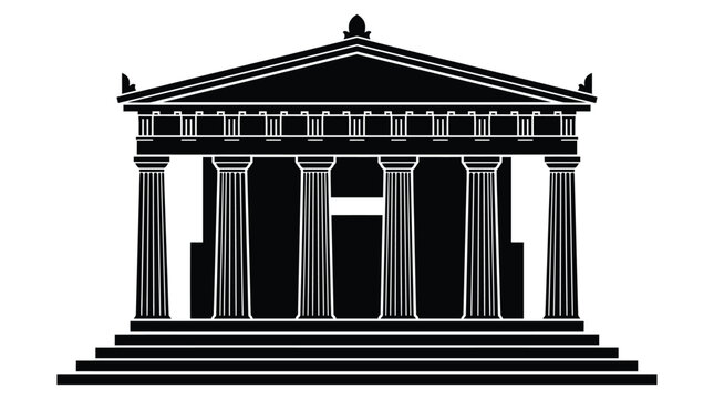 Classical temple silhouette against a white background architectural illustration