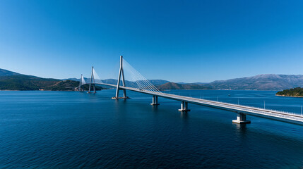 Obraz premium Panorama view of pelješac bridge in Croatia, architectural marvel, structural engineering, bridge construction, European infrastructure, with copy space