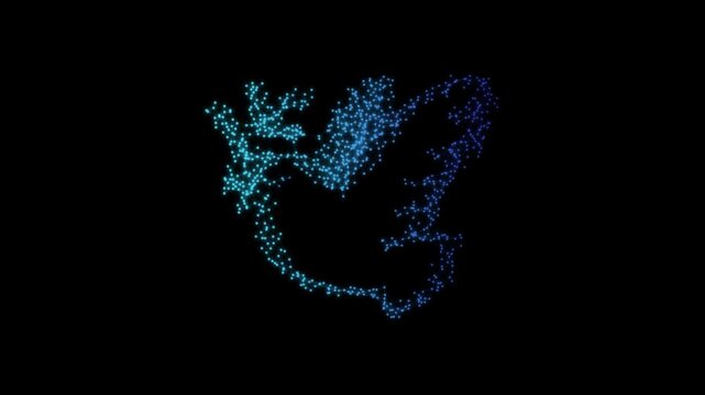 Blue Dove of Peace Symbol Particle Animation on Dark Background, Glowing Low Poly Network Lines and Dots Animation Motion Graphics Seamless Loop, 4K