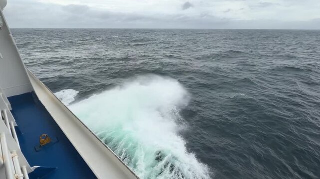 Crashing Waves Again Ship in the Drake Passage. Antarctica Cruise Powerful Water White Foam Against Boat Adventure Moody Weather