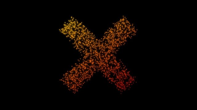 Red X Mark Particle Animation on Dark Background, Glowing Low Poly Network Lines and Dots Animation Motion Graphics Seamless Loop, 4K