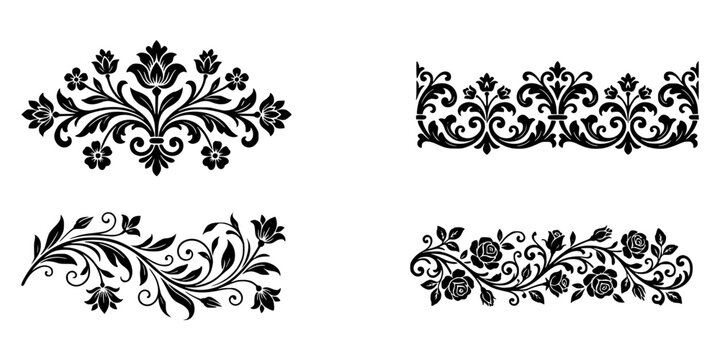 Geometric Floral Border Silhouette Set - Flower Lace Laser Cut Files and Decorative CNC Stencil Templates