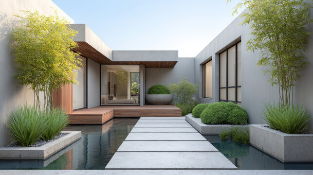 Luxury Modern Inner Courtyard Design Reflective Surface