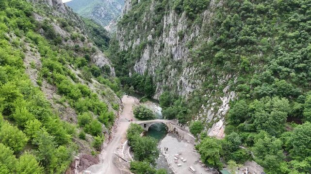 Drone View of the 300 Year Old Ura e Vash&euml;s in Mat Albania