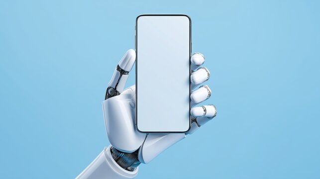 AI Growth AGI Agentic Autonomy and Future Technology with Humanoid Robot Holding a Cell phone