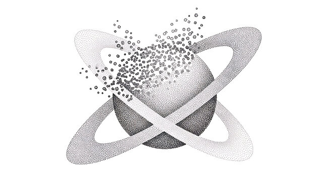 Dotwork tattoo of a saturn with exploding rings isolated on a transparent background, tattoo saturn artistic