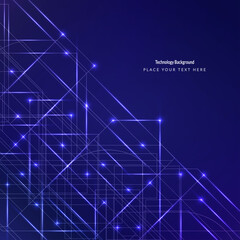Obraz premium Dark Blue Technology Background with Glowing Neon Grid Lines and Sparkling Light Points, Abstract Futuristic Digital Circuit Network Wallpaper Template for Business
