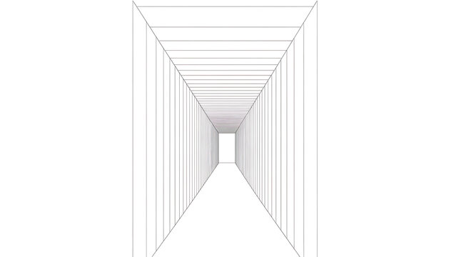 Minimalist tunnel perspective fine line tattoo isolated on a transparent background, geometric