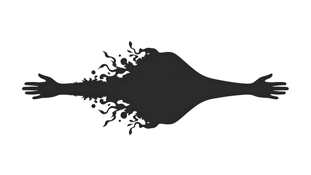 Monstrous silhouette explosion abstract form isolated on a transparent background, black dark