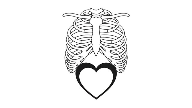 Silhouette skeleton heart with transparent overlay isolated on a transparent background, skeletal