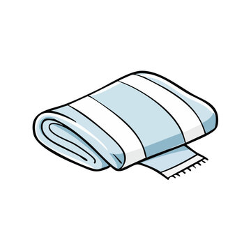 Hand-drawn illustration of a folded light blue and white striped bath towel