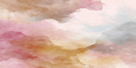 Obraz premium Abstract watercolor painting of soft pastel clouds in hues of pink, peach, and grey evoke a sense of serenity and dreamy escape.