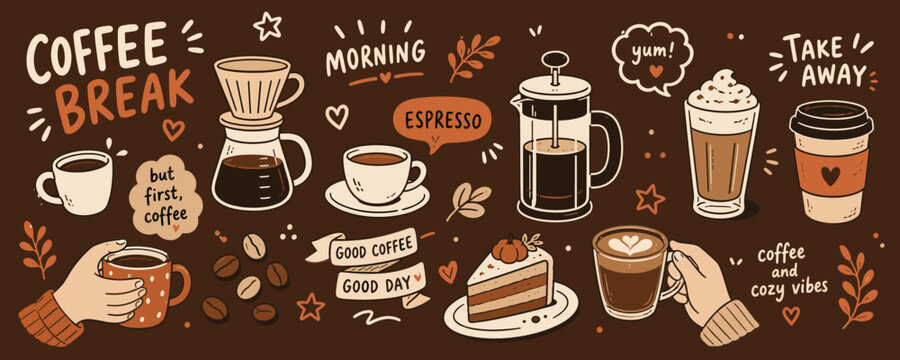 Enjoy a delightful coffee break with various brewing methods and sweet treats