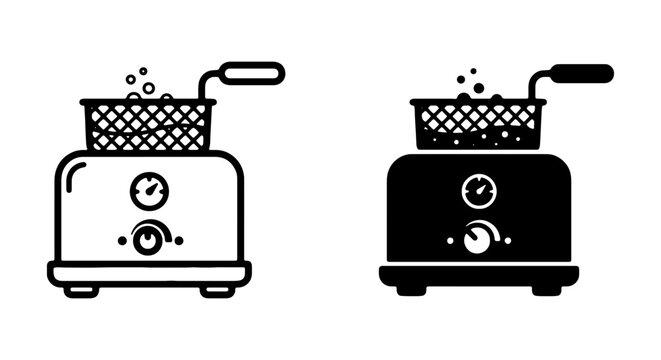 Deep Fryer Icons, Kitchen Appliance Vector Set, Cooking Equipment Graphics