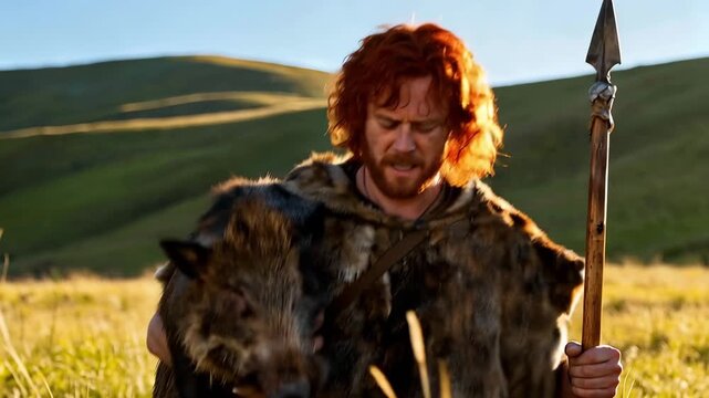 Esau, Isaac's Firstborn, Was Carrying His Catch, Holding a Spear in His Hand, in the Green Pastures