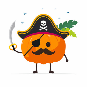 Cartoon Pumpkin Pirate with Sword and Eye Patch