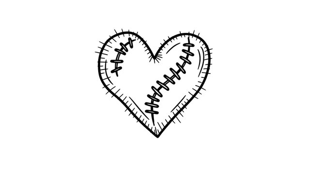 Stitched heart with seamline pattern isolated on a transparent background, stitching seams needlework