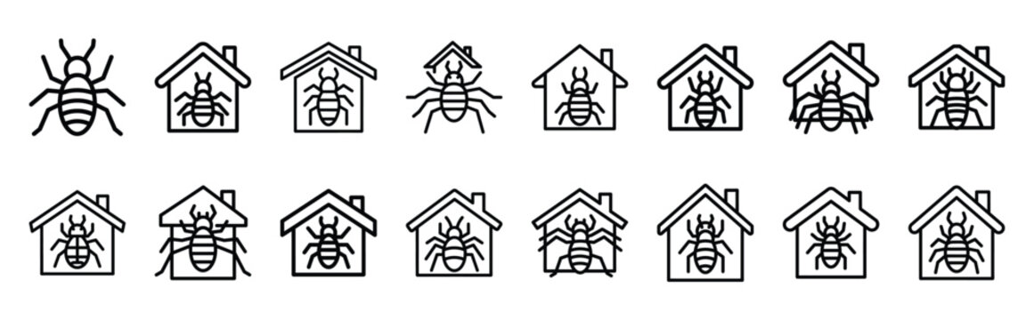 real estate termite web line Icons. Vector Outline icon set of Real Estate.