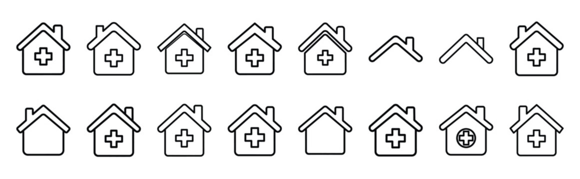 house first aid web line Icons. Vector Outline icon set of Real Estate.