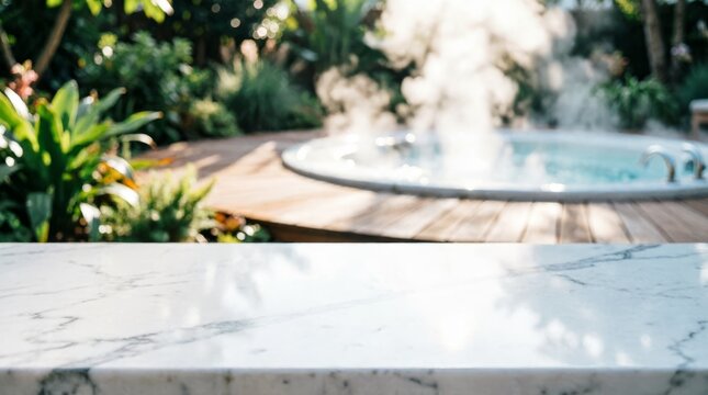 Marble Counter Top with Outdoor Spa and Greenery for Lifestyle Design