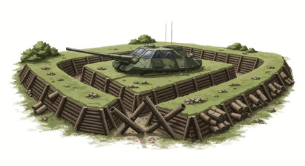 Military tank in fortified bunker. © Dhiyak
