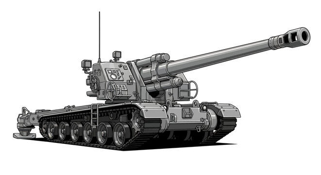 Large military tank with long barrel.