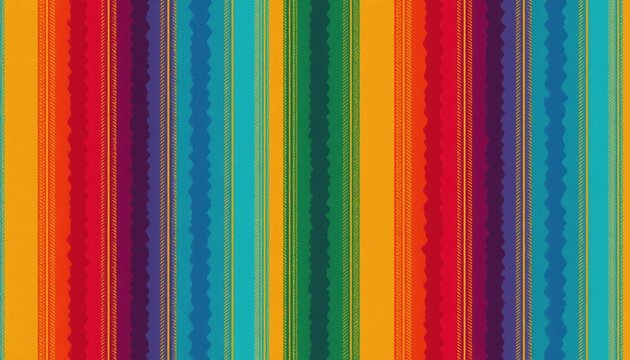 Colorful striped pattern resembling woven fabric. Vibrant vertical lines in various hues create a lively background. Ideal for textiles decor party themes like Cinco de Mayo.