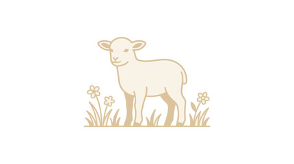 Obraz premium Cute Lamb Vector Illustration with Flowers and Grass