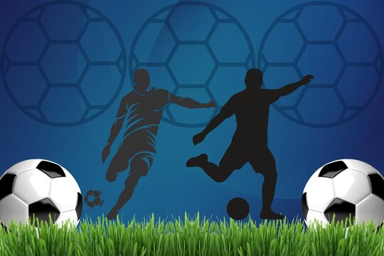 Football player silhouette on blue sports background