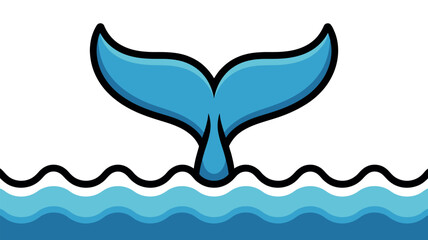 A vibrant blue whale tail rises above the wavy ocean surface in this creative digital illustration showing the majestic marine mammal performing a powerful splash in the deep blue sea. © ashraf
