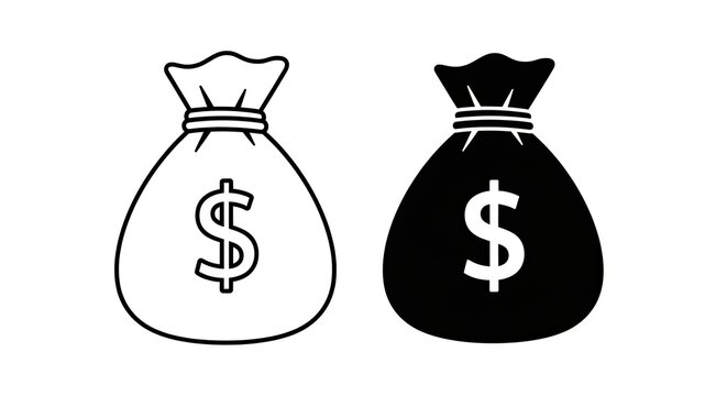 Money bag with dollar sign coin and currency financial icon set