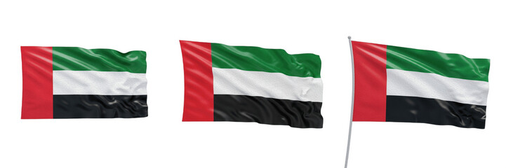 Obraz premium Set of United Arab Emirates National Flags Isolated on White Background. Waving UAE Flag Realistic 3D Renderings for Independence Day, National Holidays, Government Projects, International Events, and