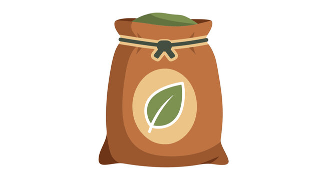 Vector illustration of a brown sack filled with green tea powder