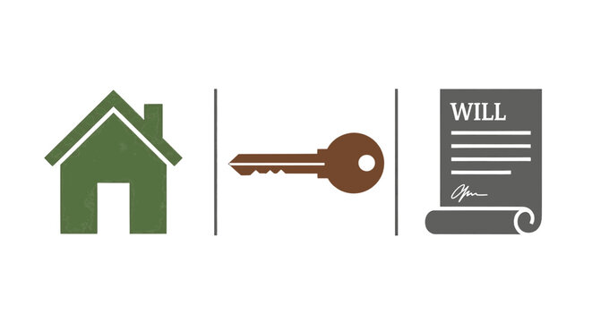 Icons representing inheritance house key and will document