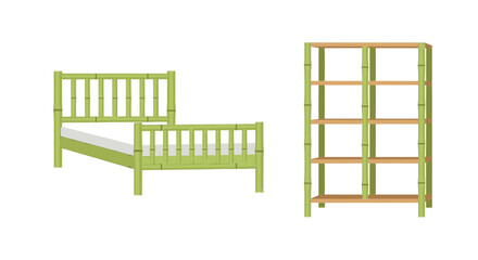Obraz premium Bamboo Furniture Set with Bed Frame and Shelving Unit