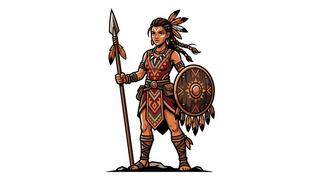 Warrior woman with spear and shield.
